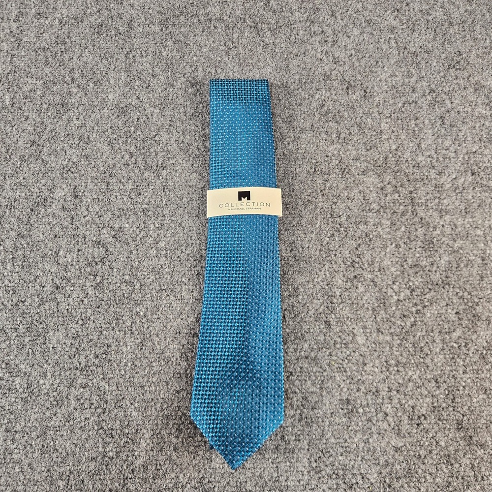 Michael Strahan Collection Mens Aqua‎ Blue Textured Geometric Silk Blend Necktie